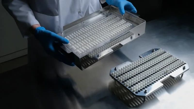Capsule tray in gloved hands